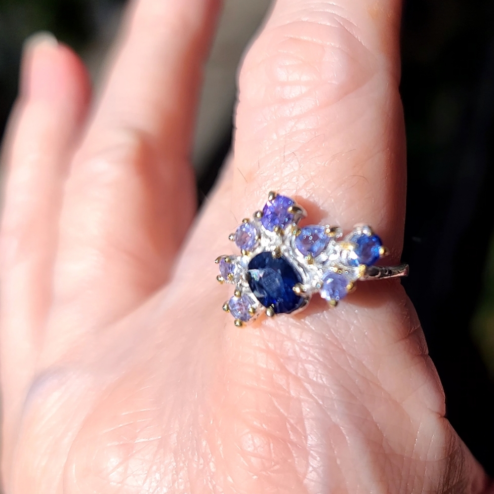 Stunning sapphire Tanzanite Kyanite & Amethyst Sterling silver sz8.75 ring - Picture 9 of 9